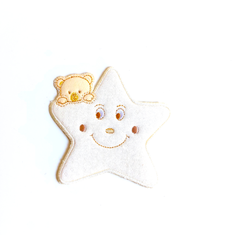 Iron-on Patch - Cream Star with Teddy Bear